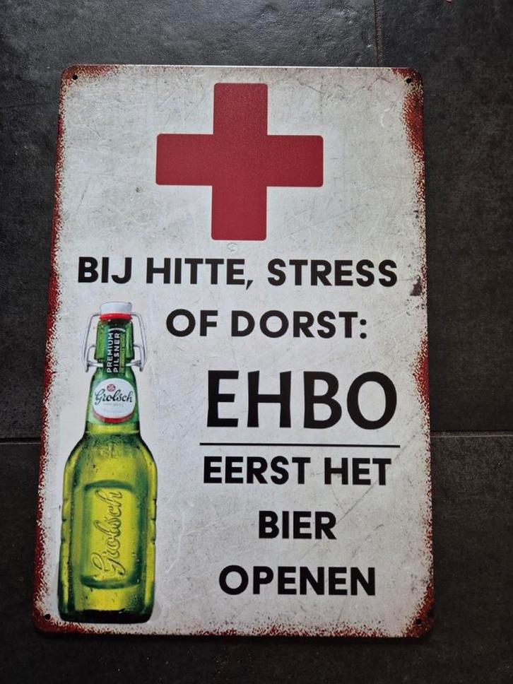 Eerst het bier openen grolsch reclamebord, Verzamelen, Merken en Reclamevoorwerpen, Nieuw, Reclamebord, Ophalen of Verzenden