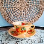 Vintage thee kop en schotel met fruitmotief, Ophalen of Verzenden
