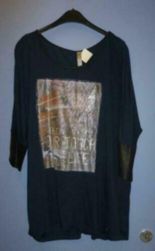 Poools blauw shirt 3/4 mw + printje+knoopjes achter 46 32399, Kleding | Dames, T-shirts, Zo goed als nieuw, Maat 46/48 (XL) of groter