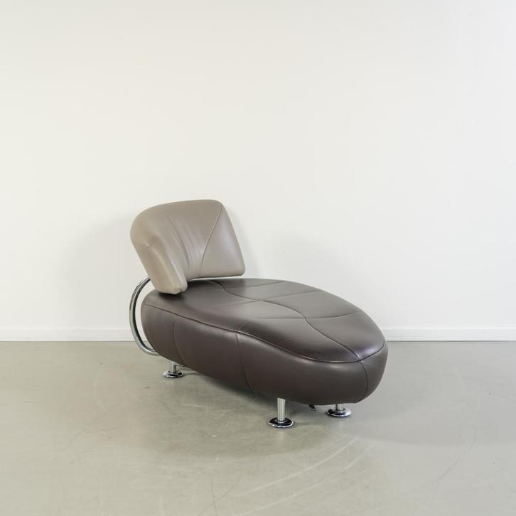 1x Leolux Kikko Chaise Longue Bruin/Grijs Leer - Chroom, Huis en Inrichting, Banken | Sofa's en Chaises Longues, Zo goed als nieuw