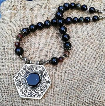 Prachtige hand gemaakte ketting van gouden Obsidiaan, Agaat. beschikbaar voor biedingen