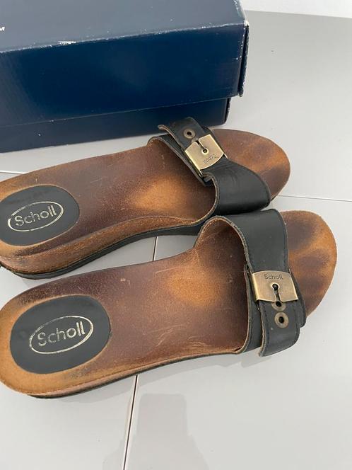 Dr. Scholl - slippers - sleehak - zwart leer/kurk mt 38, Kleding | Dames, Schoenen, Gedragen, Slippers, Zwart, Ophalen of Verzenden
