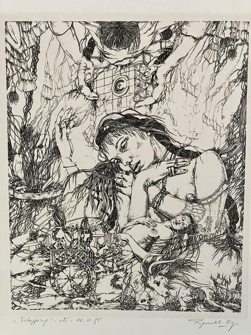 Schepping (ets, Ronald Ergo, 1995), Antiek en Kunst, Kunst | Litho's en Zeefdrukken, Ophalen of Verzenden