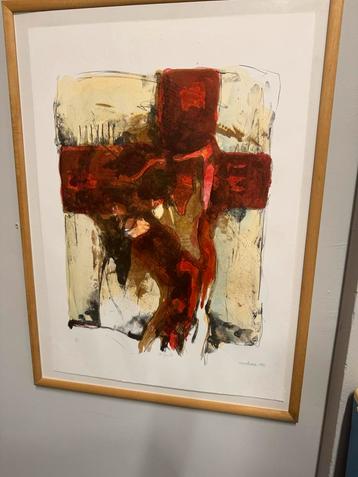 Vanhorck Litho 1972 - Ingelijst Kunstwerk Kruis Motief Abstr beschikbaar voor biedingen