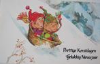 kerst - twee elfen op een slee - Himself the Elf, Verzamelen, Ansichtkaarten | Themakaarten, Verzenden, 1980 tot heden, Gelopen