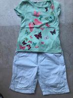 Setje witte bermuda + shirt met vlinders mt 98-104, Kinderen en Baby's, Kinderkleding | Maat 140, Meisje, Ophalen of Verzenden