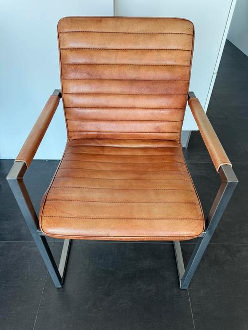 Lederen stoelen eettafel 4 stuks, Huis en Inrichting, Stoelen, Gebruikt, Vijf, Zes of meer stoelen, Hout, Bruin, Ophalen