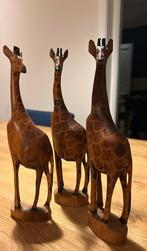 Giraffen - houtsnijwerk beeldje giraf 3 stuks, Ophalen of Verzenden
