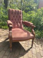 Leunstoel fauteuil retro vintage hout met velvet zacht roze, Huis en Inrichting, 75 tot 100 cm, Gebruikt, 75 tot 100 cm, Hout