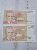 Joegoslavië 2x5000 Dinara Biljetten - Nikola Tesla, Ophalen of Verzenden, Joegoslavië