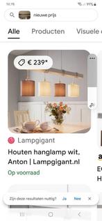 Hanglamp houtlook met linnen kapjes., Huis en Inrichting, Lampen | Hanglampen, Ophalen, Zo goed als nieuw, Minder dan 50 cm