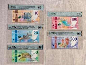 PMG Complete UNC set 10, 20, 50, 100, 200 Caribische Gulden beschikbaar voor biedingen