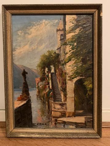 Antiek olieverfschilderij F. Sala - Villa Comomeer beschikbaar voor biedingen