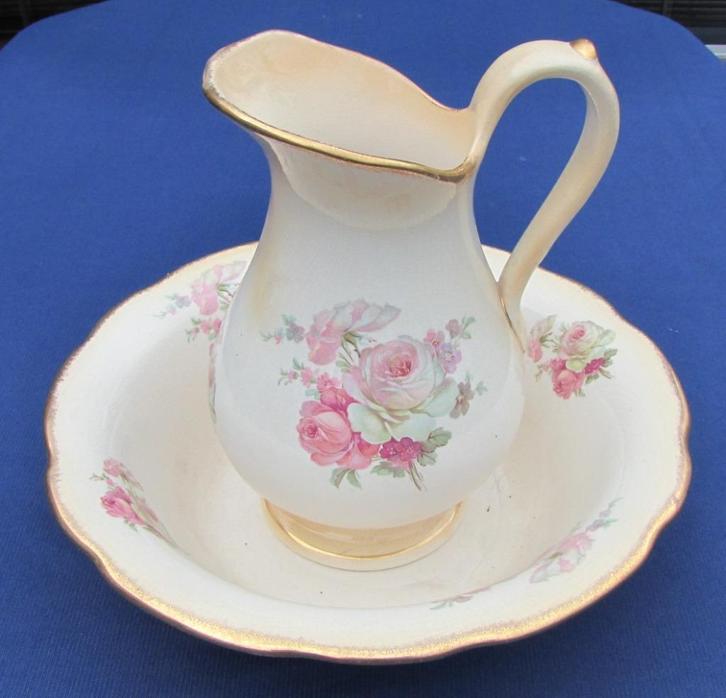 Lampetstel, Waskom met Waterkan, antiek, Antiek en Kunst, Antiek | Porselein, Ophalen of Verzenden