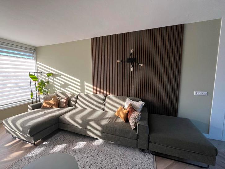 Groene Goossens Zitbank met Poef, Huis en Inrichting, Banken | Bankstellen, Zo goed als nieuw, Hoekbank, Vierpersoons of meer