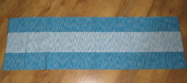 ZGAN Vintage geweven tafelloper turquoise wit uit Zweden, Antiek en Kunst, Curiosa en Brocante, Ophalen of Verzenden