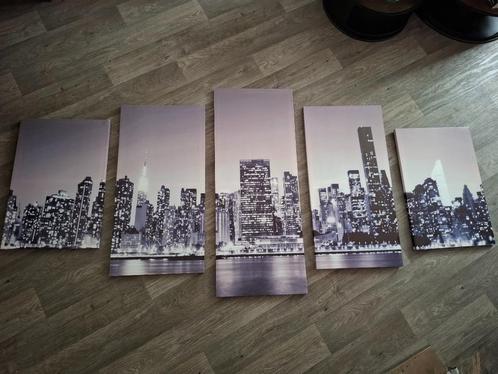 Schilderij 5 luik skyline new york, Antiek en Kunst, Kunst | Schilderijen | Abstract, Ophalen