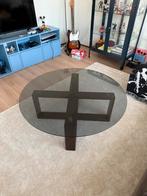 Ronde Salontafel Smoked Glas & Hout, Huis en Inrichting, Tafels | Salontafels, Ophalen, Gebruikt, 100 tot 150 cm, Rond