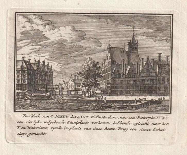 De Hoek van 't Nieuw Eylant t' Amsterdam Rademaker 1725, Antiek en Kunst, Kunst | Etsen en Gravures, Verzenden