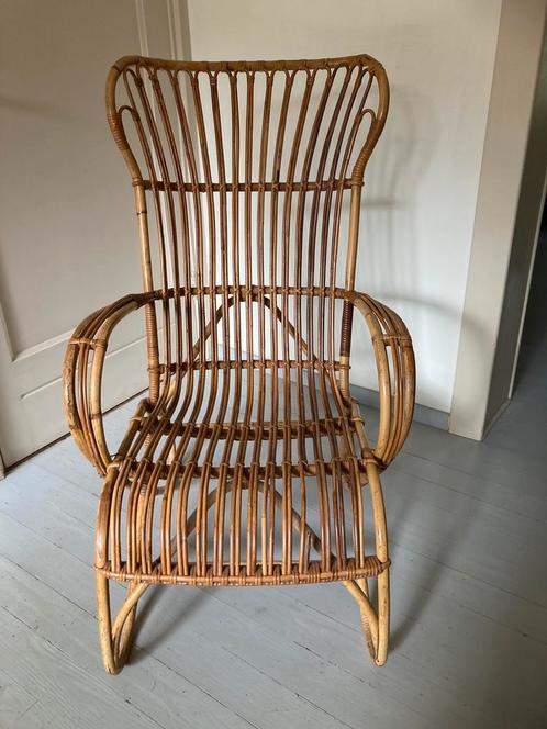 Vintage Dirk van Sliedrecht Jaren '60 Rotan Belse 8 Fauteuil, Huis en Inrichting, Fauteuils, Zo goed als nieuw, Riet of Rotan