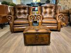 2x Springvale chesterfield oorfauteuils Suzanne bruin leer, Huis en Inrichting, Fauteuils, Ophalen of Verzenden