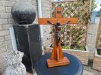 antiek houten altaar kruis met bronsen christus, Antiek en Kunst, Antiek | Religie, Ophalen of Verzenden
