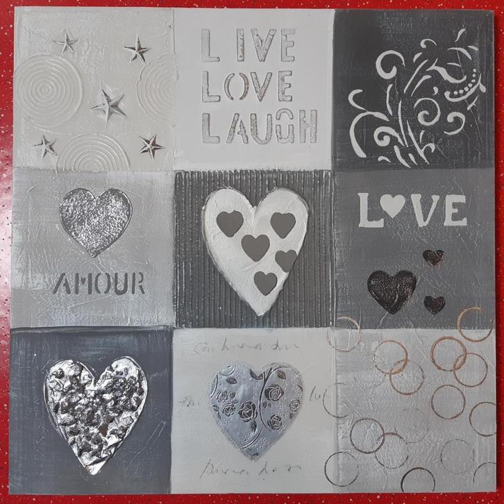 Schilderij wit zilver grijs * 2 stuks * 58x58 cm, Huis en Inrichting, Woonaccessoires | Schilderijen, Tekeningen en Foto's, Gebruikt