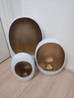 HD living Set van 3 Witte Kandelaars ei windlicht wit goud, Huis en Inrichting, 25 tot 50 cm, Wit, Ophalen of Verzenden, Zo goed als nieuw