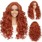 Luxe lace front pruik lang krullend haar koperrood, Verzenden, Nieuw, Pruik of Haarverlenging