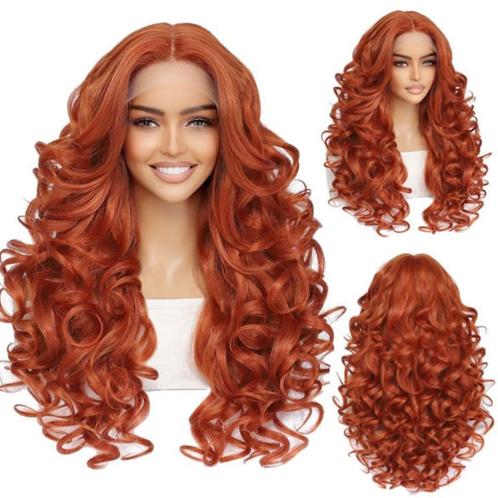 Luxe lace front pruik lang krullend haar koperrood, Sieraden, Tassen en Uiterlijk, Uiterlijk | Haarverzorging, Nieuw, Pruik of Haarverlenging