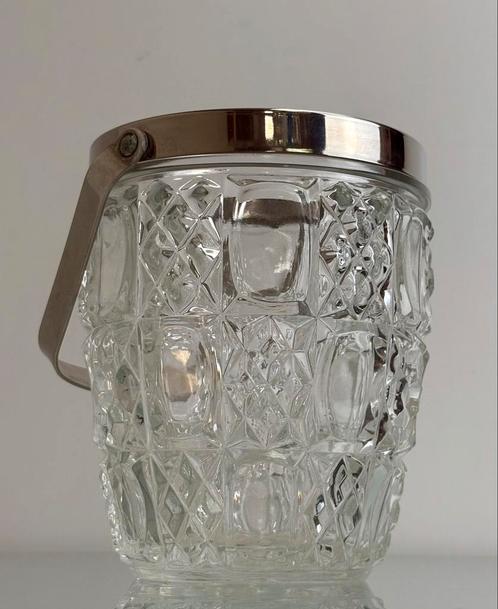 Vintage kristallen ijsemmer met tang chromen rand, Antiek en Kunst, Antiek | Glas en Kristal, Ophalen of Verzenden