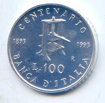 Italië 100 Lire 1993 100 Jaar Bank Italië, Muntpers beschikbaar voor biedingen