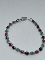 Zilveren armband met natuurlijke robijn , smaragd en saffier, Ophalen, Zilver, Armband, Met edelsteen