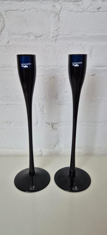 Zeer mooie, zwart, glazen kaarsen kandelaars van Leonardo  beschikbaar voor biedingen