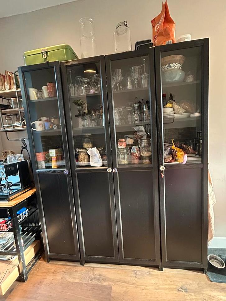 Buffetkast/Keukenkast met glazen deuren, Huis en Inrichting, Kasten | Buffetkasten, Gebruikt, 200 cm of meer, 25 tot 50 cm, Ophalen