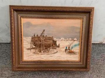 Schilderij met schip cotter of ander schip olieverf op doek beschikbaar voor biedingen
