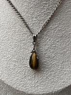 Art Deco zilveren collier hanger Tijgeroog, Verzenden, Zilver