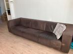 Bruine leren 4-zits bank, Huis en Inrichting, Banken | Bankstellen, Ophalen, 250 tot 300 cm, Gebruikt, Rechte bank