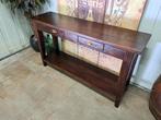 Donker teakhouten sidetable, wandcnsole, haltafel afm. 140x3, Ophalen, Zo goed als nieuw, 25 tot 50 cm, Rechthoekig
