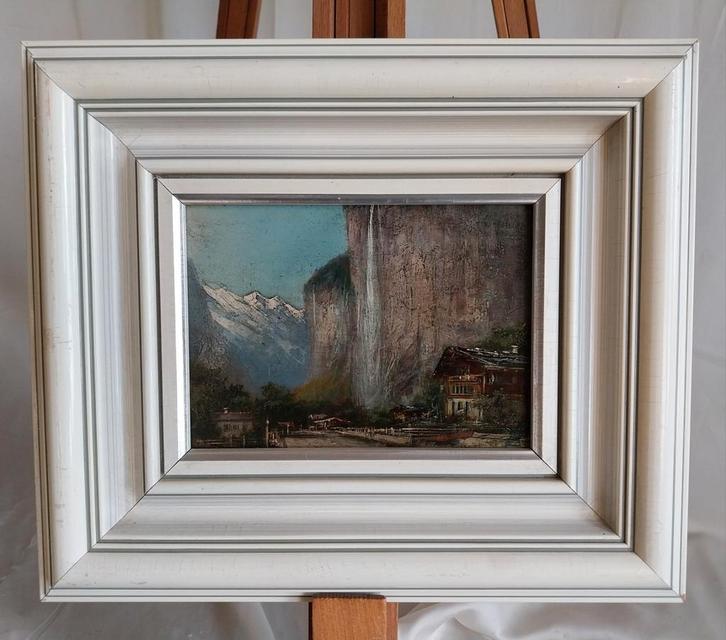 Waterval - Lauterbrunnen Zwitserland - Paneel - 1918, Antiek en Kunst, Kunst | Schilderijen | Klassiek, Ophalen of Verzenden