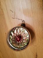 Antiek gekleurde zilveren glazen kerstbal deuk kersthanger., Ophalen of Verzenden