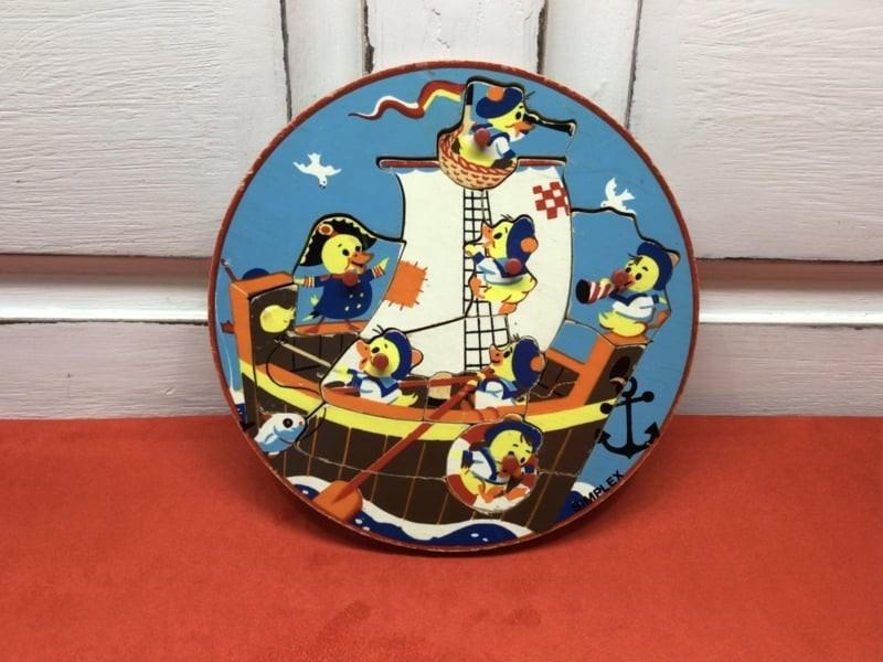 Oud ronde houten puzzel van Simplex, Verzamelen, Speelgoed, Gebruikt, Ophalen of Verzenden