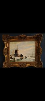 Winterlandschap Molenaar, gesigneerd met lijst, Antiek en Kunst, Ophalen of Verzenden