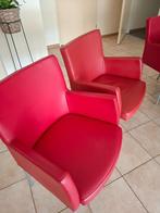 Rode Lederen Eetkamerstoelen, Gebruikt, Modern, leer met ijzeren (grijs gelakte) poten, Ophalen of Verzenden, Leer