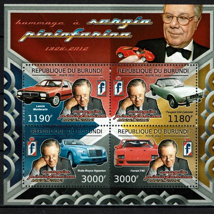 burundi 2012 pf blok auto's cars auto vervoer transport, Postzegels en Munten, Postzegels | Thematische zegels, Postfris, Auto's