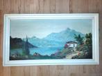 Gesigneerd vintage olieverf Mediterraans landschap (47x87cm), Ophalen, Gebruikt, Schilderij, 75 tot 100 cm