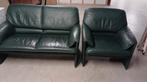 Leolux Bora 2-zits bank + stoel - Donkergroen, Huis en Inrichting, Ophalen, Gebruikt, Tweepersoons, Leer