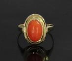 Bloedkoraal vintage gouden retro dames ring cabochon classic, Sieraden, Tassen en Uiterlijk, Antieke sieraden, Ophalen of Verzenden