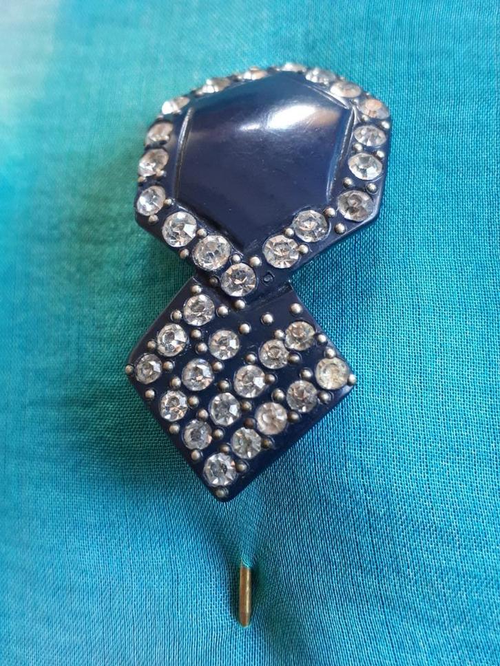 A.D Hoedenspeld/Broche Donkerbl. Celluloid. GRATIS Verzend., Sieraden, Tassen en Uiterlijk, Antieke sieraden, Broche, Overige materialen