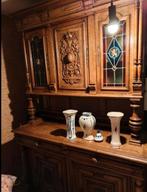 Antieke houten kast met glas in lood, Ophalen of Verzenden